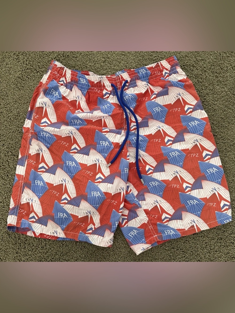 VILEBREQUIN XXL Men's Red, Blue & White Patterned Swim Trunks